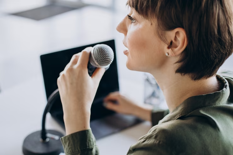 Woman Recording Her Voice