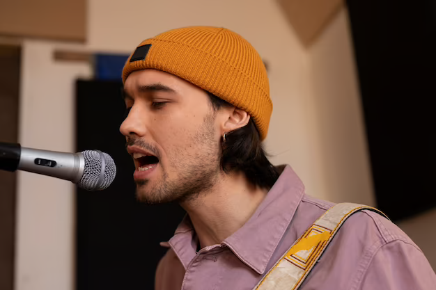 Side view musician working in studio