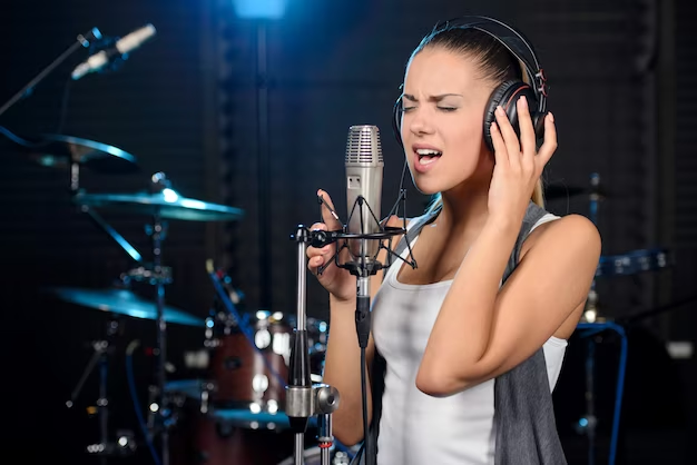 Woman singing in studio