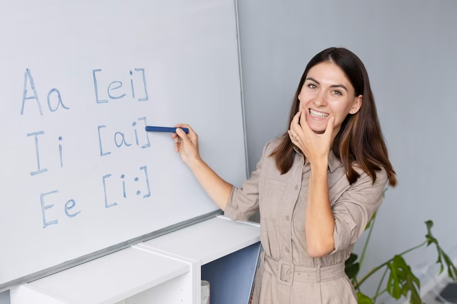 Woman demonstrating proper pronunciation